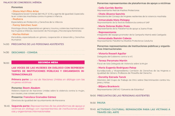 Programa I ENCUENTRO ESTATAL VIOLENCIA VICARIA Y VIOLENCIA DE GÉNERO INSTITUCIONAL EN ESPAÑA