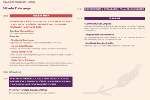 Programa I ENCUENTRO ESTATAL VIOLENCIA VICARIA Y VIOLENCIA DE GÉNERO INSTITUCIONAL EN ESPAÑA